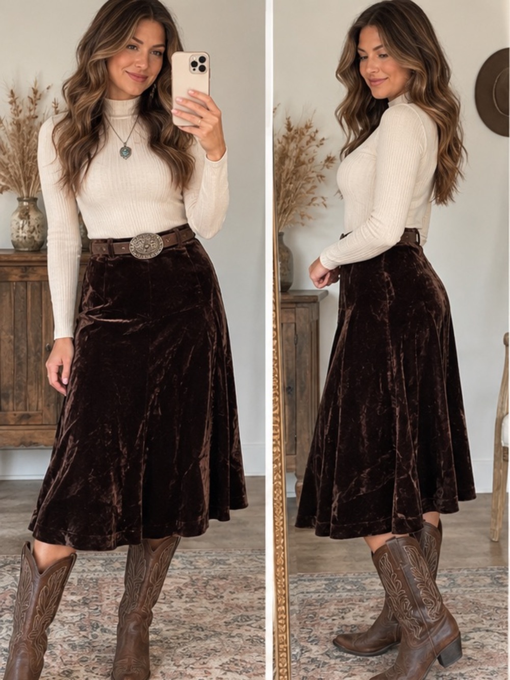 Double D Ranch Brown Velvet Midi Skirt XXS Western Cowgirl cottage -core